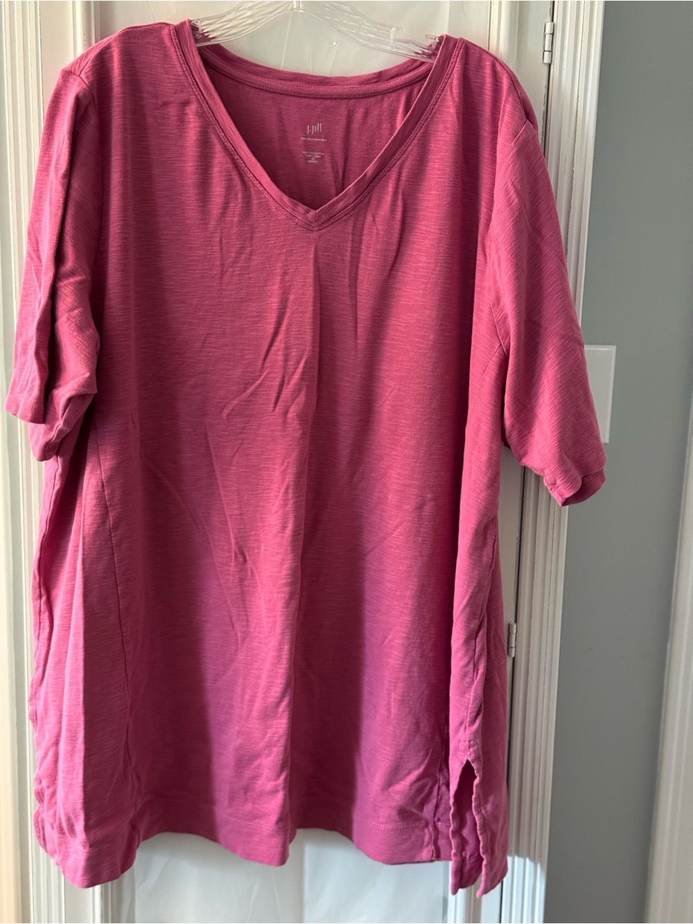J. Jill Pima V-Neck Elbow Sleeve Tunic Side Slits at Hem in Pink Size 3X